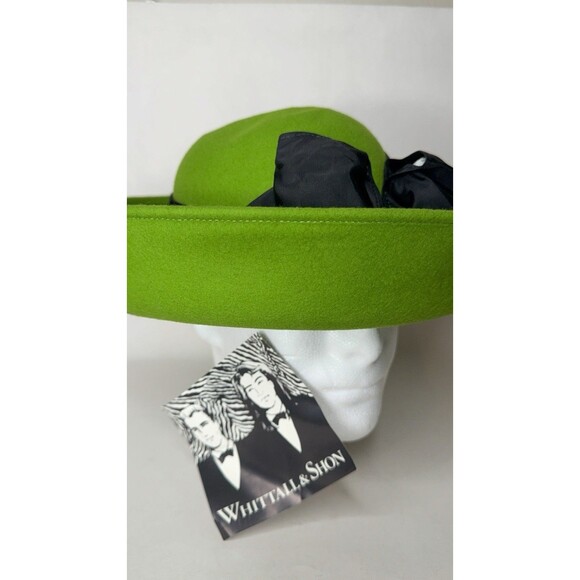 Vintage Whittall & Shon Green Felt Derby Hat Bow NOS NYC Millinery New main image 6